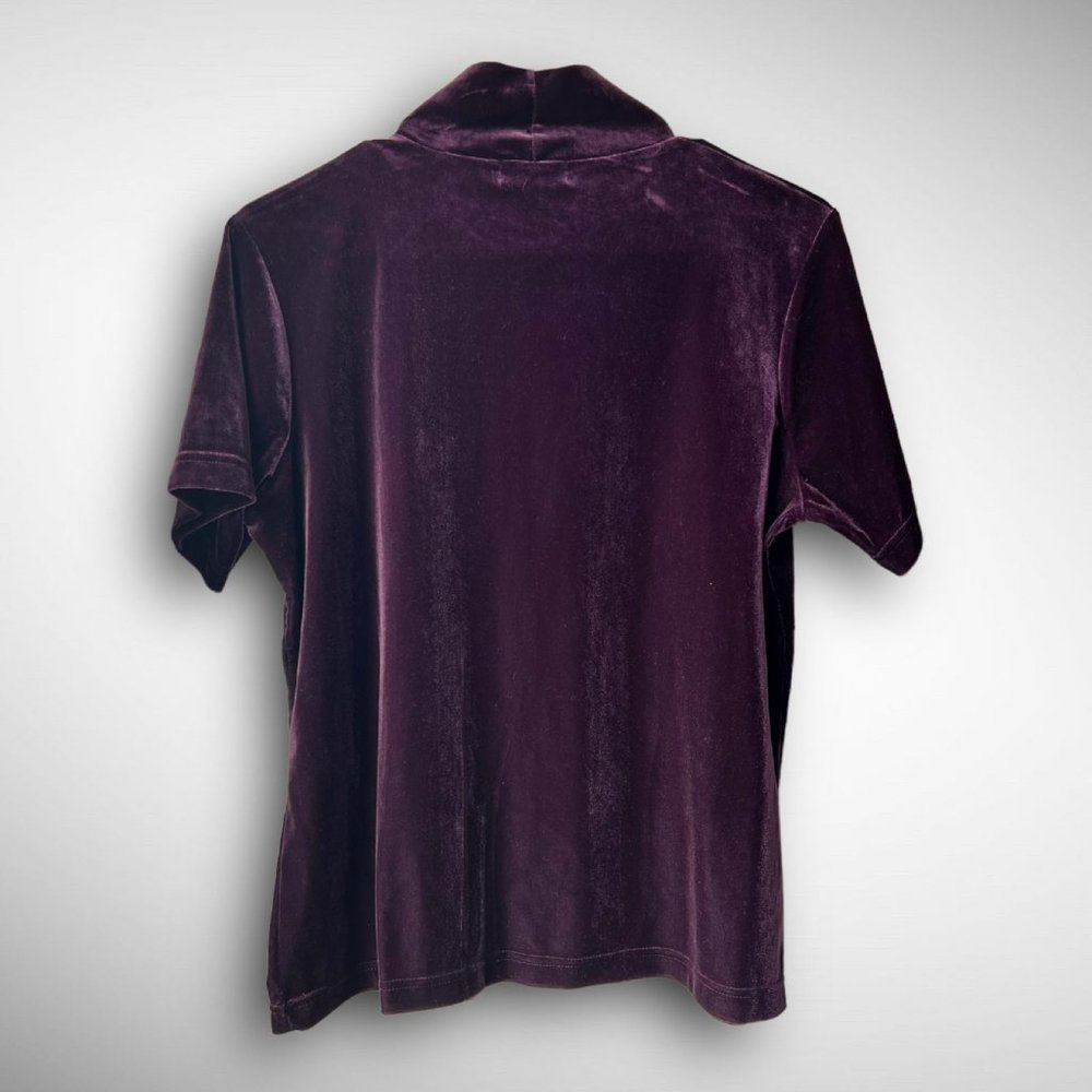 90s/y2k vintage purple velvet mock turtleneck top size L Friends short sleeve - Picture 3 of 4
